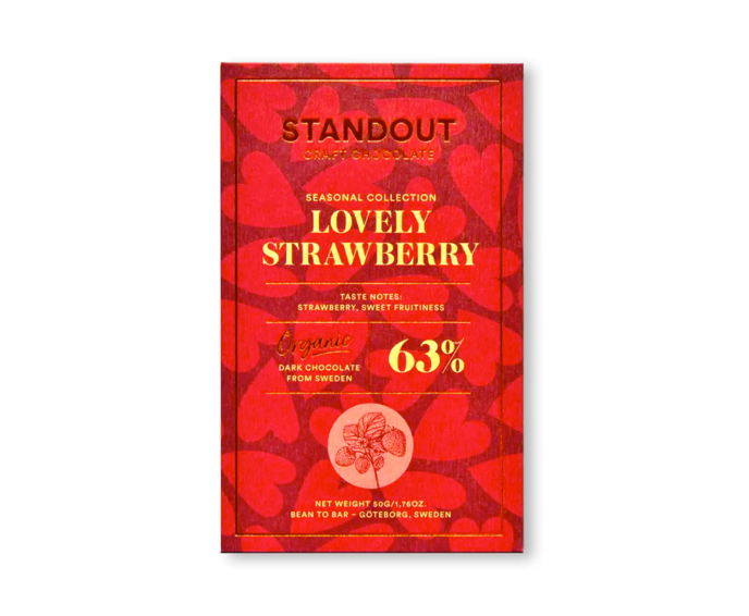 Standout Chocolate 63% hořká čokoláda LOVELY STRAWBERRY s jahodami BIO 50 g