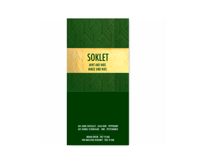 Soklet 60% hořká čokoláda s mátou a boby 50 g