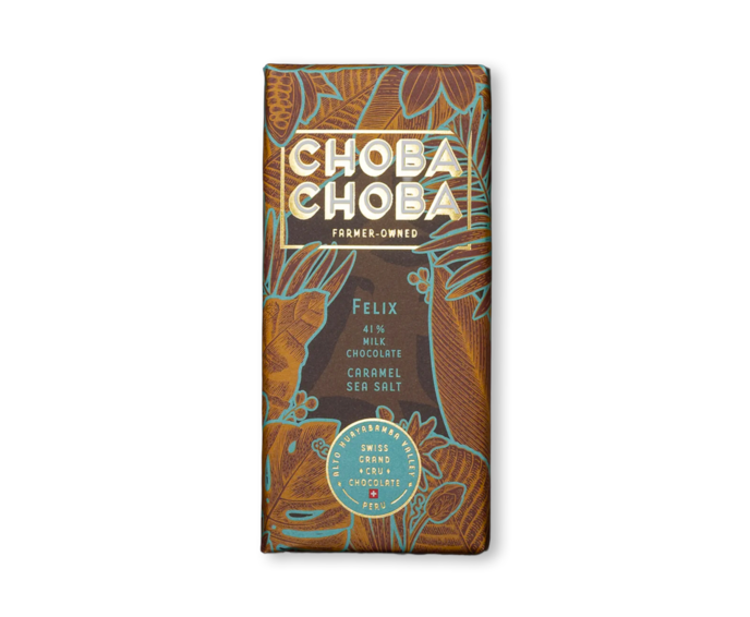 CHOBA CHOBA 41% mléčná čokoláda FELIX CARAMEL SEA SALT BIO 91 g