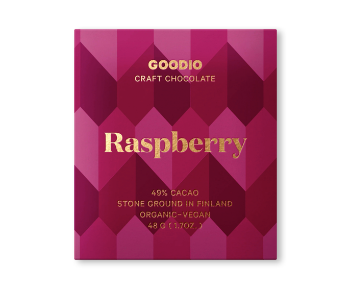 GOODIO 49% hořká čokoláda RASPBERRY 48 g