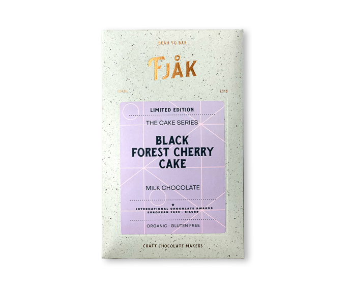 FJAK Sjokolade 50% mléčná čokoláda BLACK FOREST CHERRY CAKE s kyselými třešněmi BIO 60 g