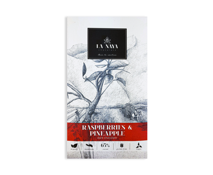 LA NAYA 65% hořká čokoláda RASPBERRIES & PINEAPPLE s malinami a ananasem BIO 80 g