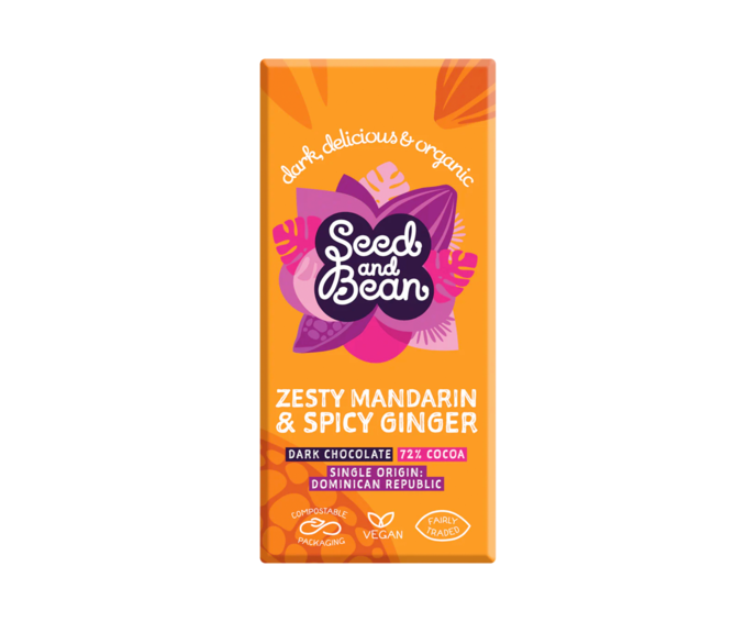 Seed and Bean 72% hořká čokoláda mandarinka a zázvor BIO 75 g