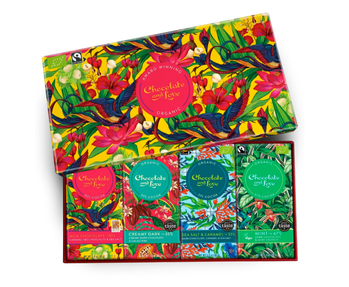 CH&L dárkové balení čokolád Yellow Caramel BIO 4 x 80 g