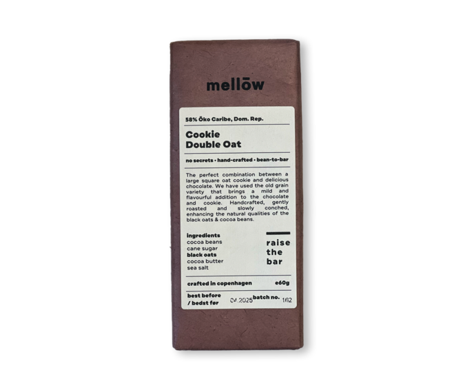 Mellow Chocolate 58% hořká čokoláda Cookie Double Oats BIO 60 g