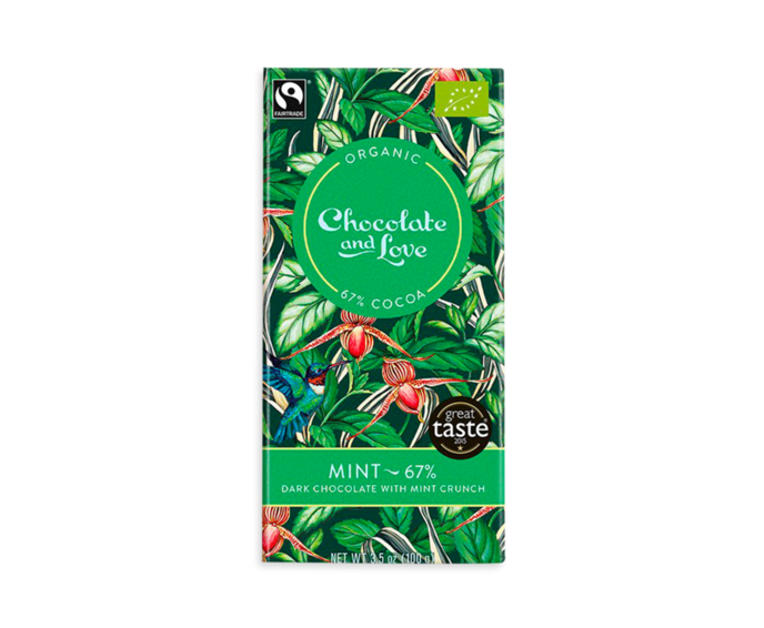 CH&L 67% hořká čokoláda MINT - mátové křupinky BIO 80 g