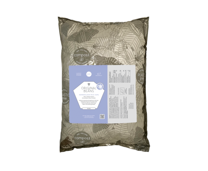 Original Beans 42% mléčné čokoládové knoflíky Esmeraldas Milk BIO 2 kg