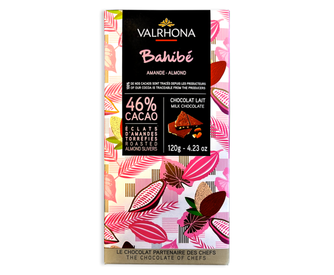 Valrhona 46% mléčná čokoláda BAHIBÉ ALMONDS s mandlemi 120 g