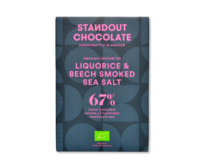 Standout Chocolate 67% hořká čokoláda LIQUORICE AND BEECH SMOKED SEA SALT BIO 50 g