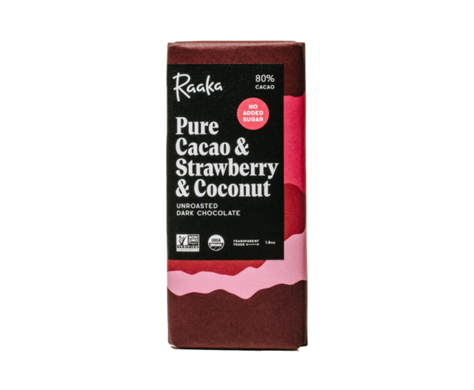 Raaka 80% hořká čokoláda Pure Cacao & Strawberry & Coconut 50 g