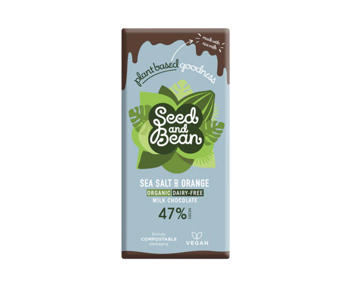 Seed and Bean 47% hořká čokoláda Sea Salt and Orange s rýžovým mlékem, solí a pomerančem 75 g