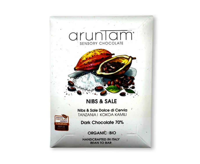 Aruntam 70% hořká čokoláda NIBS & SALE TANZANIE BIO 50 g