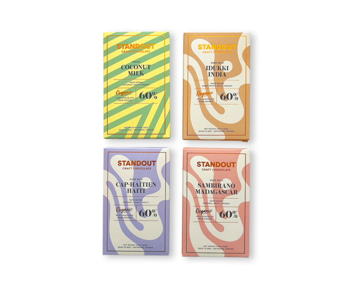 Standout Chocolate degustační sada čokolád DARK MILK ŠEDESÁTKY BIO 200 g