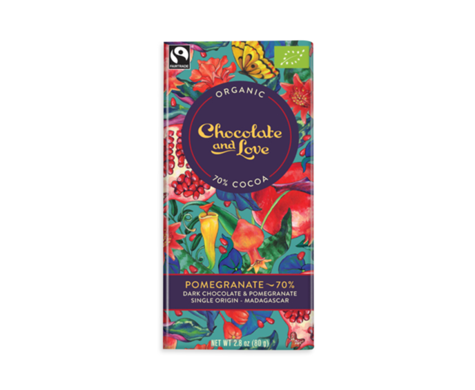 CH&L 70% hořká čokoláda POMEGRANATE BIO 80 g