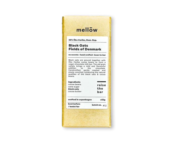 Mellow Chocolate 58% hořká čokoláda Black Oats, Fields of Denmark BIO 53 g