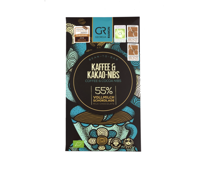 GR 55% mléčná čokoláda KÁVA A KAKAOVÉ BOBY BIO 50 g
