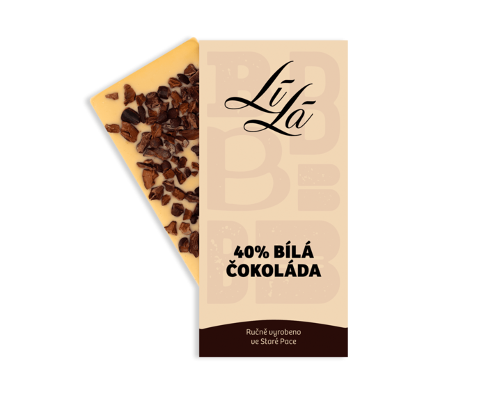 LÍLÁ 40% bílá čokoláda s kakaovými boby 50 g