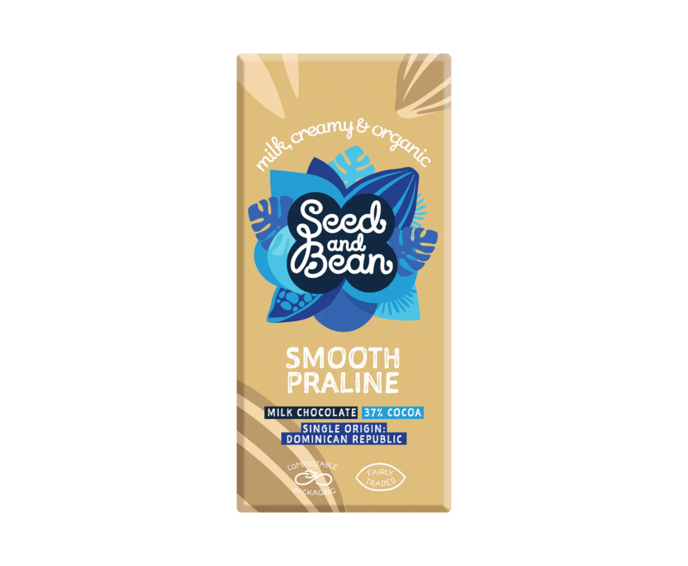 Seed and Bean 37% mléčná čokoláda lískové oříšky a mandle SMOOTH PRALINE BIO 75 g