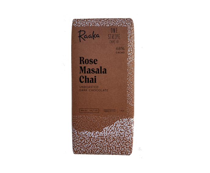 Raaka 68% hořká čokoláda Rose Masala Chai Limited Edition 50 g