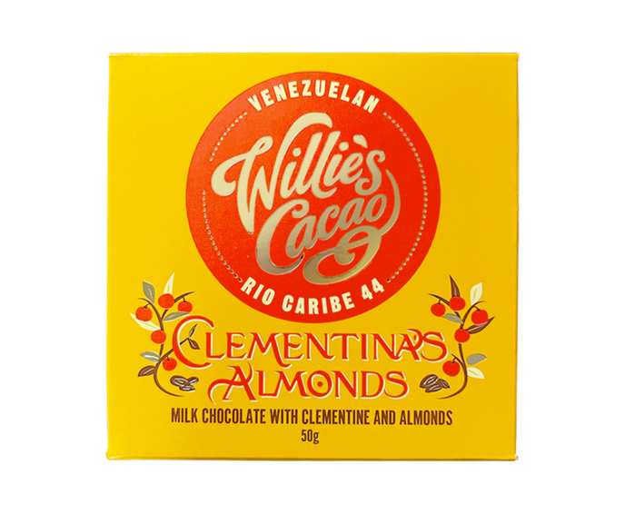 Willie's Cacao 44% mléčná čokoláda s mandarinkou a mandlemi 50 g