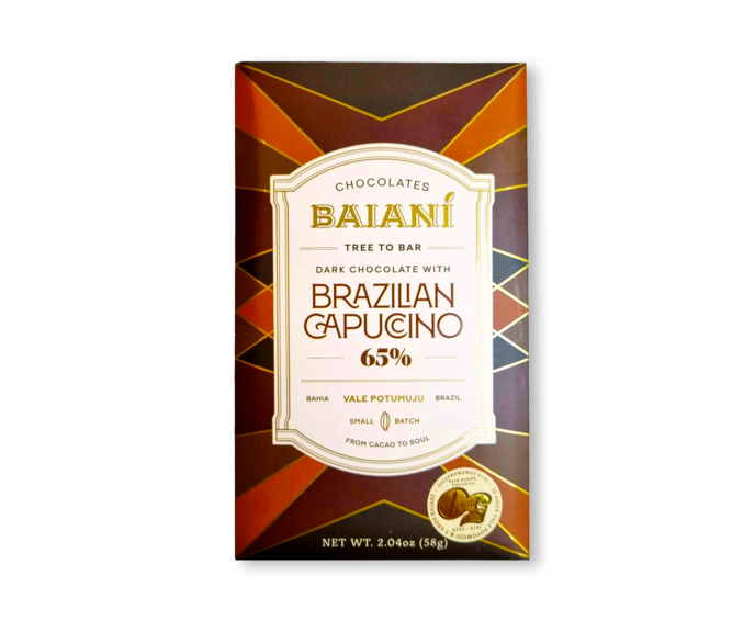 Baianí Chocolates 65% hořká čokoláda s bílou čokoládou BRAZILIAN CAPUCCINO 58 g