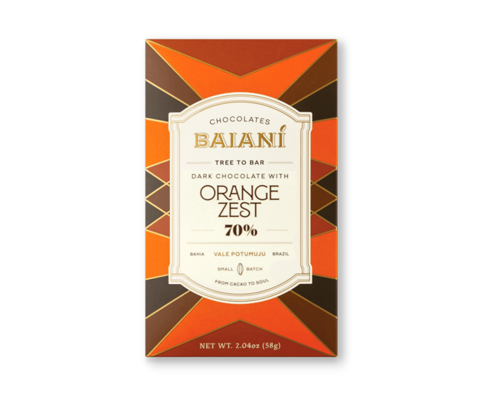 Baianí Chocolates 70% hořká čokoláda ORANGE ZEST VALE POTUMUJU 58 g