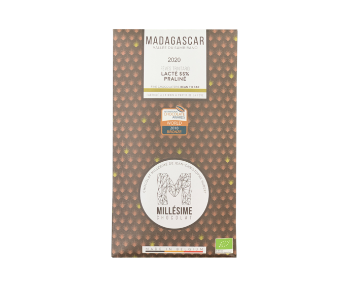 MILLÉSIME 55% mléčná čokoláda - MADAGASCAR SAMBIRANO LACTÉ PRALINÉ BIO 70 g