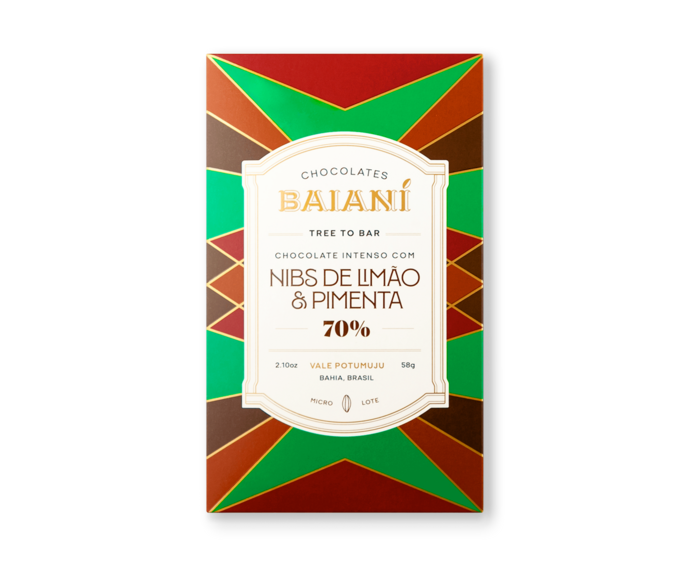 Baianí Chocolates 70% hořká čokoláda LIME AND CHILLI NIBS VALE POTUMUJU 58 g