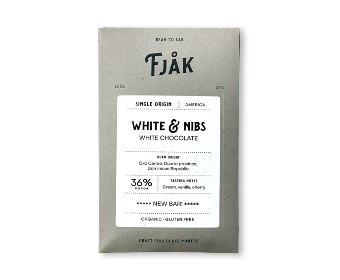 FJAK Sjokolade 36% bílá čokoláda s drcenými boby Oko Caribe Duarte Province Dominican Republic BIO 60 g