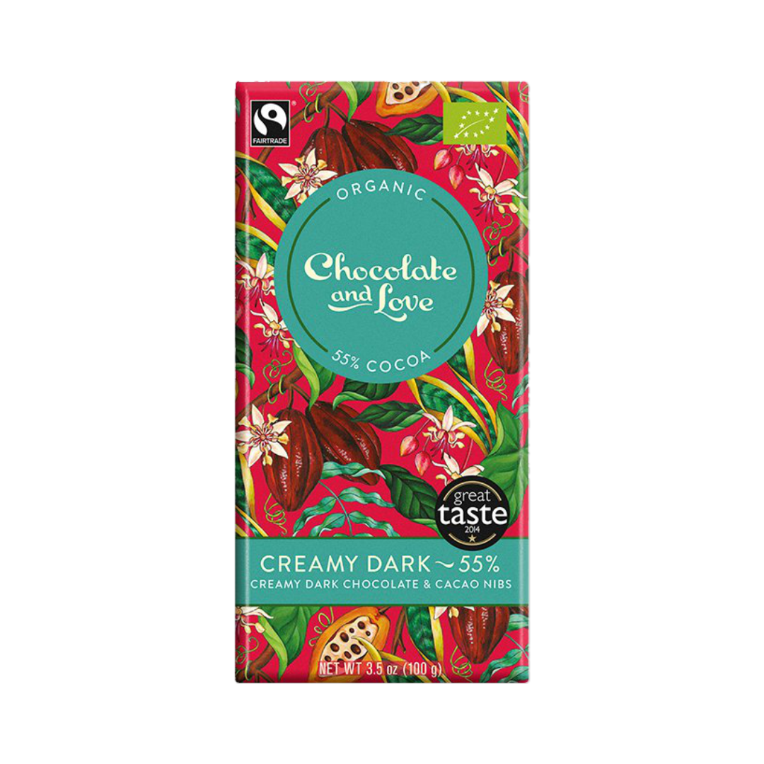 Chocolate & Love Creamy Dark 55% hořká smetanová čokoláda - kakaové boby BIO 80 g