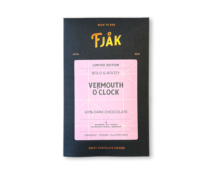 FJAK Sjokolade 60% hořká čokoláda VERMOUTH O'CLOCK Limited Edition BIO 60 g