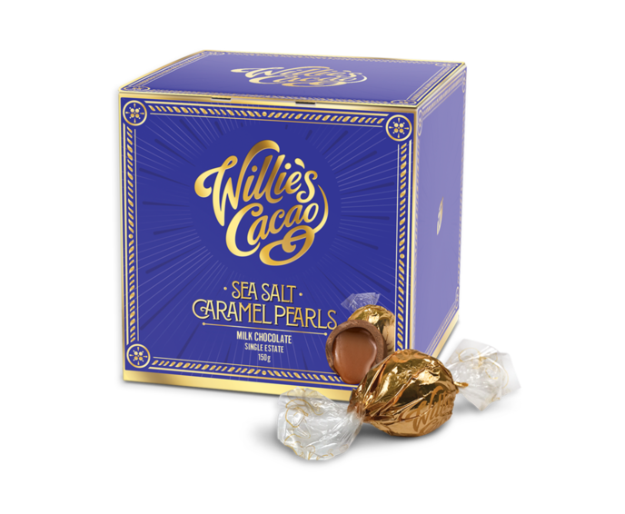 Willie's Cacao Caramel Pearls 54% mléčné pralinky s mořskou solí 150 g