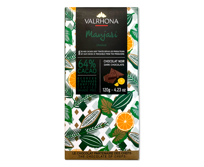 Valrhona 64% hořká čokoláda MANJARI ORANGE s pomerančem 120 g