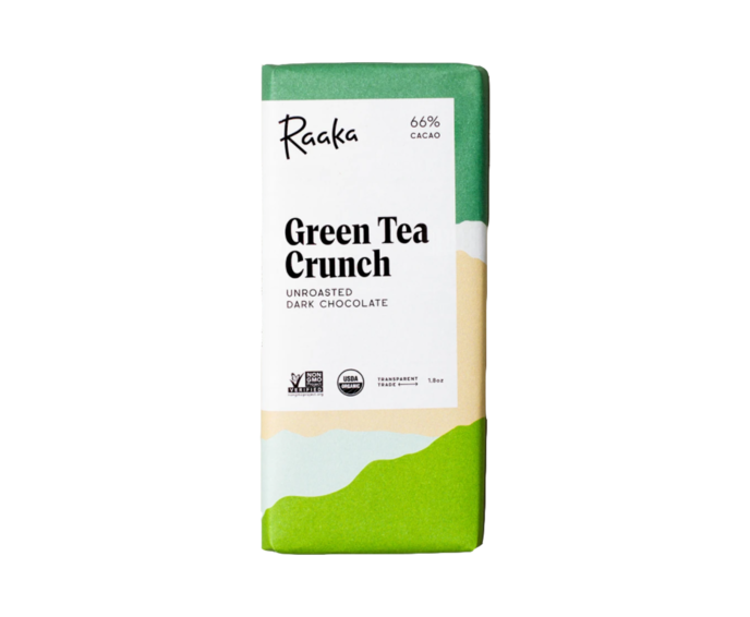 Raaka 66% hořká čokoláda Green Tea Crunch 50 g
