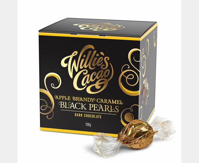 ZZZ Willie's Cacao Black Pearls hořké pralinky s jablečným brandy a karamelem 72% 150g