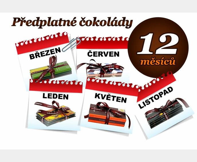 Předplatné čokolády na 12 měsíců, 3 tabulky (hořká i mléčná)