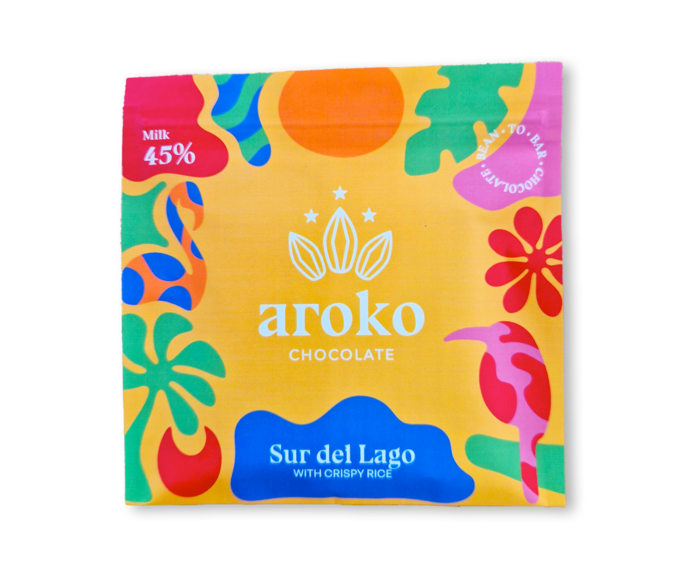 AROKO CHOCOLATE 45% mléčná čokoláda SUR DEL LAGO WITH CRISPY RICE s burizony 50 g