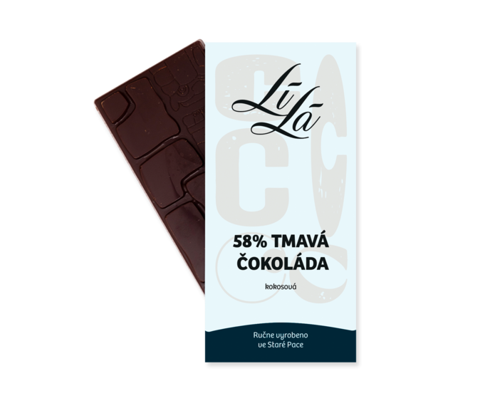 LÍLÁ 58% hořká čokoláda s kokosem a kokosovým cukrem 50 g