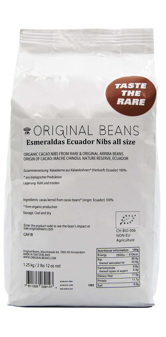 Original Beans Esmeraldas Ecuador drcené kakaové boby BIO 1,25kg