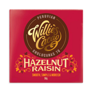 Willie's Cacao 70% hořká čokoláda Hazelnut Raisin Chulucanas 50 g