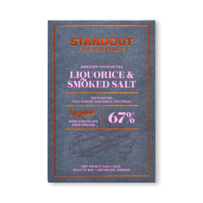 Standout Chocolate 67% hořká čokoláda LIQUORICE AND BEECH SMOKED SEA SALT BIO 50 g