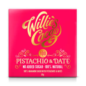 Willie's Cacao 100% hořká čokoláda bez cukru Pistachio & Date 50 g