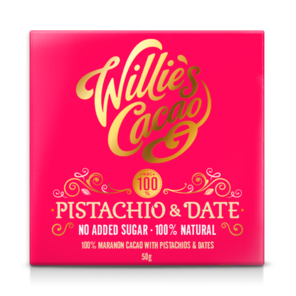 Willie's Cacao EXP 100% hořká čokoláda bez cukru Pistachio & Date 50 g