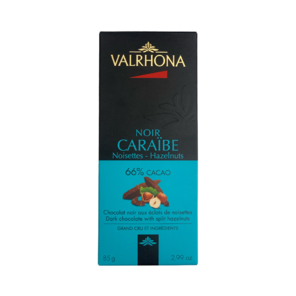 Valrhona CARAIBE 66% hořkomléčná čokoláda s lískovými ořechy 85 g