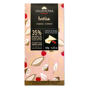 Valrhona 35% bílá čokoláda IVOIRE RASPBERRY s malinami 120 g