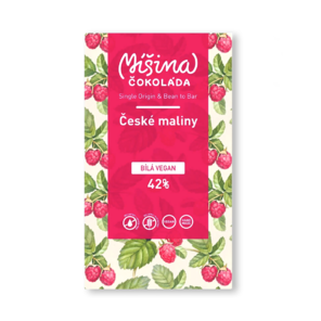 Míšina čokoláda 42% BÍLÁ čokoláda VEGAN MALINY 50 g