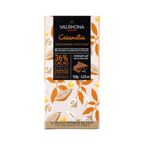 Valrhona EXP CARAMELIA 36% mléčná čokoláda s karamelem a sušenkami 120 g