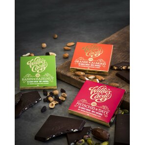 Willie's Cacao EXP 100% hořká čokoláda Raisin & Hazelnut bez cukru 50 g