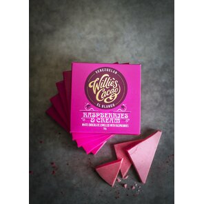 Willie's Cacao 36% bílá čokoláda s malinami Raspberries & Cream 50 g