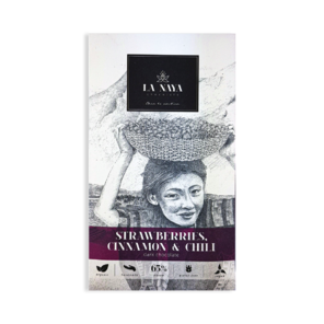 LA NAYA 65% hořká čokoláda STRAWBERRIES, CINNAMON & CHILLI s jahodami, skořicí a chilli BIO 80 g